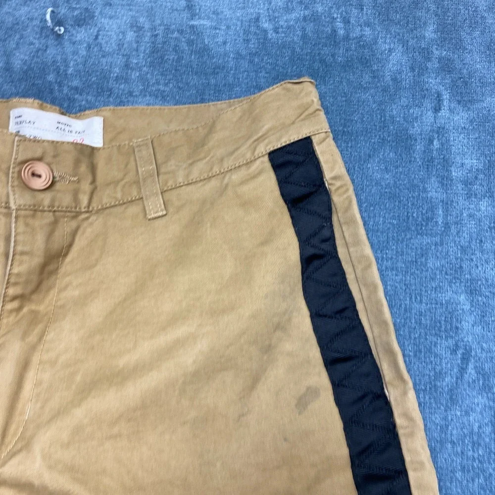 Fairplay All Is Fair Pants Mens 32 Beige Straight Leg Regular Fit Black Stripe